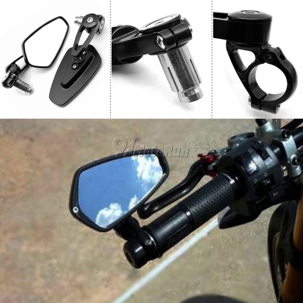 Motorcycle 7/8" 22mm Handle Bar End Rearview Side Mirrors Aluminum Universal Kit