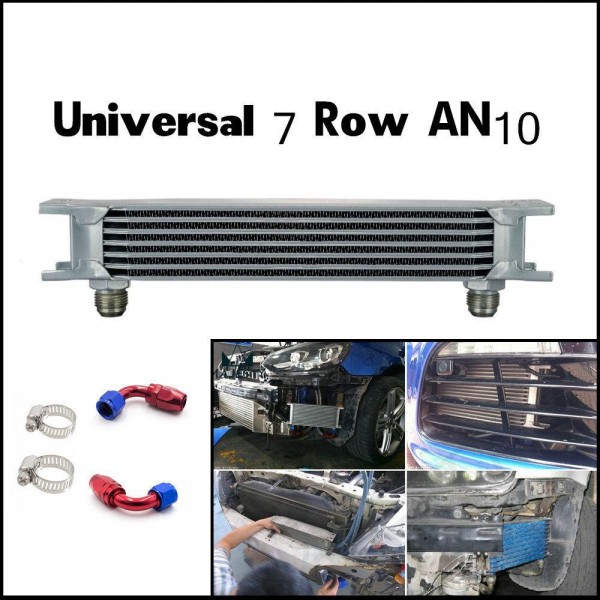 Universal Car Oil cooler Silver 7 Row AN10 Engine Transmission 248mm Oil Cooler w/ Fittings Kit
