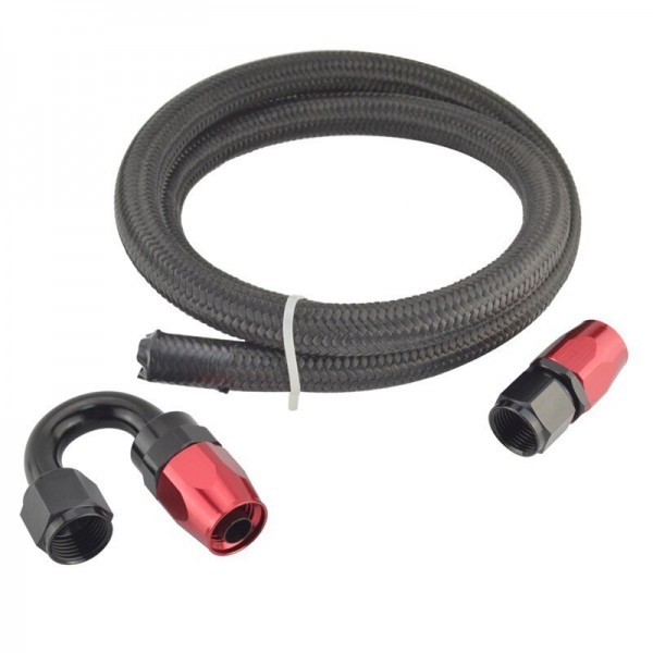AN4 Stainless Steel Braided Oil Fuel Hose Line 1M+AN4 Straight Hose End 180 Degree Oil Swivel Fittings Adapter Kit