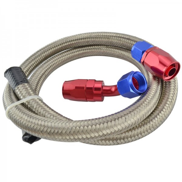 8 AN Fuel Line Kit, Include 3.3 ft. Stainless Steel Braided Fuel Hose Line, Straight 45 Degree Swivel Hose Ends, AN Adjustable Spanner