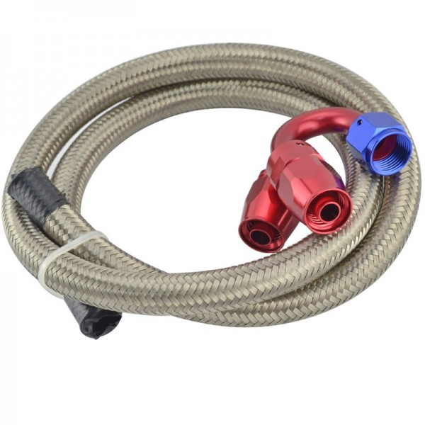 6 AN Fuel Line Kit, Include 3.3 ft. Stainless Steel Braided Fuel Hose Line, Straight 0/180 Degree Swivel Hose Ends, AN Adjustable Spanner