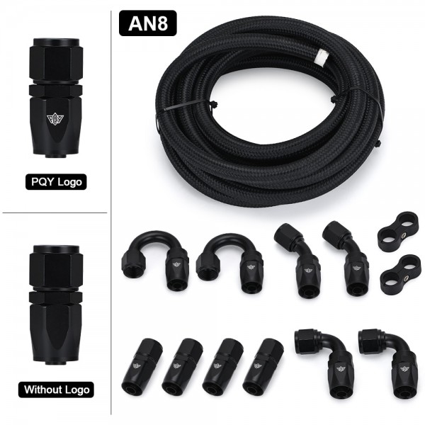 8AN AN8 Oil Fuel Fittings Hose End 0+45+90+180 Degree Oil Adaptor Kit AN8 Braided Oil Fuel Hose Line 5M Black With Clamps