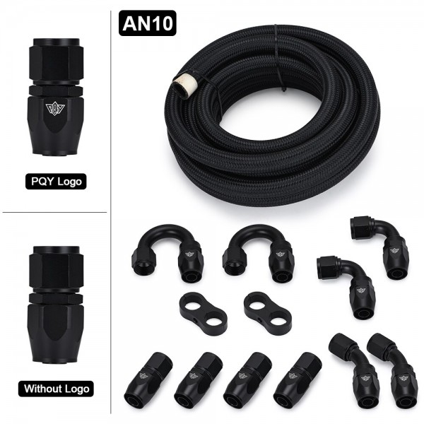 10AN AN10 Oil Fuel Fittings Hose End 0+45+90+180 Degree Oil Adaptor Kit AN10 Braided Oil Fuel Hose Line 5M Black With Clamps