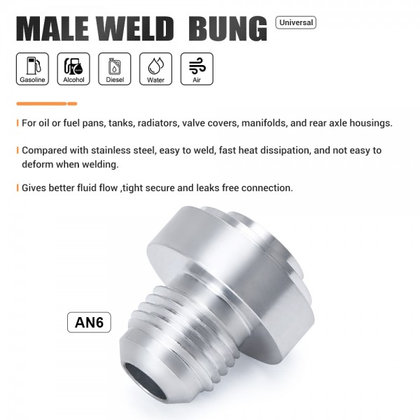 Aluminum AN6-AN Straight Male Weld Fitting Adapter Weld Bung Nitrous Hose Fitting SL617-7206