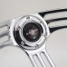 14Inch 350mm Universal Leather+Aluminum Chrome Spoke Racing Sport Car Classic Steering Wheel