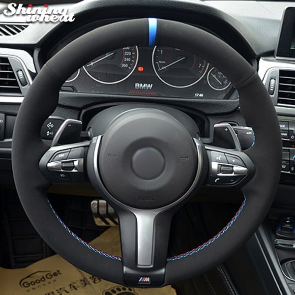 Black Suede Car Steering Wheel Cover for BMW F30 F33 F87 M2 F80 M3 F82 M4 M5 F12 F13 M6 F85 X5 M F86 X6 M Sport