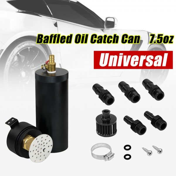 Universal Billet Aluminum Baffled 2-port Long Oil Catch Can Tank with Breather Filter Engine Mini Oil Separator
