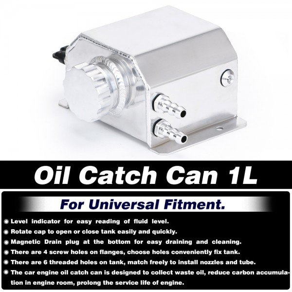 Universal 33.8 oz 1000ML Aluminum Auto Car Oil Catch Can Automobiles Vehicle Oil Tank Reservoir with Drain Plug
