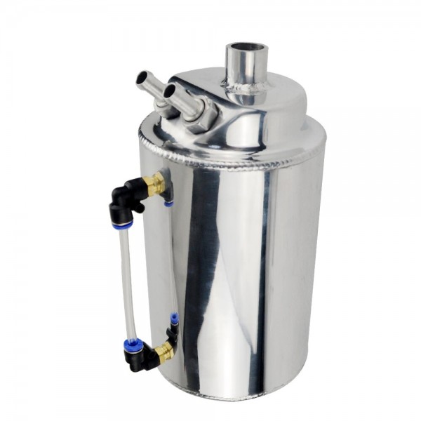 67.6 oz Aluminum Polished Round Oil Catch Can Tank With Breather Filter