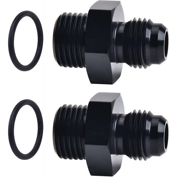 6AN Male Flare to M14 x 1.5 Male Metric Thread Fitting Adapter Straight Aluminium Alloy Black 2Pcs