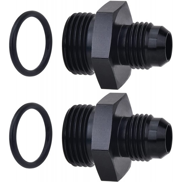 8AN ORB to 6AN, 6AN Flare to 8AN ORB Male Adapter Fitting Aluminum Alloy Black 2Pcs