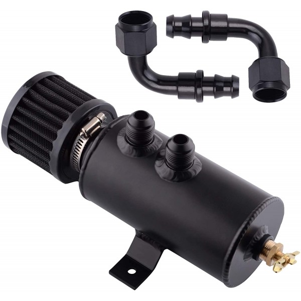 Universal 10AN Baffled Oil Catch Can Breather Can with Drain Valve 750ml Bundle with 10AN 90 Degree Push Lock Hose Fitting End