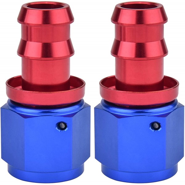 6AN to 3/8 Barb Push Lock Hose End Fitting Straight Blue&Red 2PCS