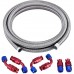 4AN 1/4" PTFE E85 Hose Braided Fuel Line Fitting Kit 10FT Stainless Steel Silver Bundle with AN 3-12 Wrench Spanner Fitting Tools