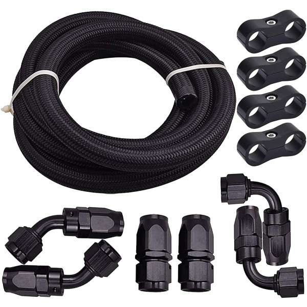 10FT 10AN 5/8'' Nylon Braided CPE Fuel Line Fitting Kit Bundle with 10AN Fuel Hose Separator Clamp