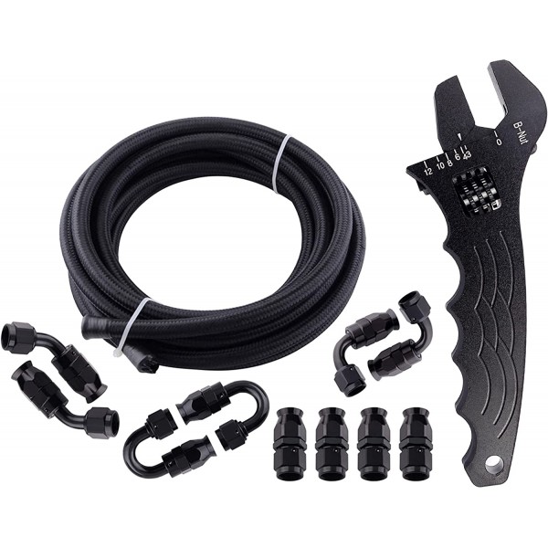 10AN 5/8" PTFE E85 Fuel Injection Hose Line Steel Braided 16FT, Bundle with AN Adjustable Wrench 3AN-16AN
