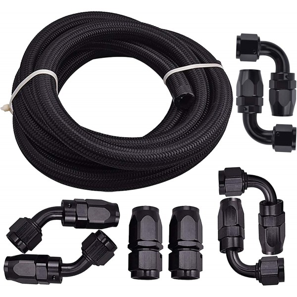 10FT 10AN 5/8'' Nylon Braided CPE Fuel Line Fitting Kit Bundle with 10AN 90 Degree Swivel Hose End Fitting