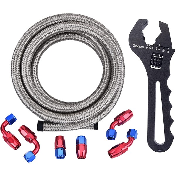 8AN 1/2" Fuel Line Hose Steel Braided CPE 10FT, Bundle with AN Adjustable Wrench 3AN-16AN