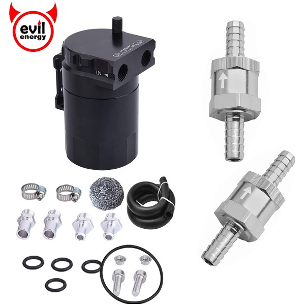 300ml Baffled Oil Catch Can Kit with 3/8" NBR Fuel Line Bundle with 2pcs/Pack 10mm Non Return One Way Check Valve