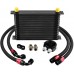 15 Row AN10-10AN Oil Cooler Kit Universal Engine Transmission Bundle with 6AN 3/8" Fuel line Hose Fitting Kit Braided Nylon Stainless Steel Oil Gas CPE 20FT Black
