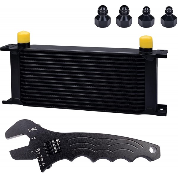 19 Row AN10-10AN Stacked Plate Oil Cooler 6AN 8AN Adapter Universal Engine Transmission Bundle with AN 3-12 Wrench Spanner Adjustable Black