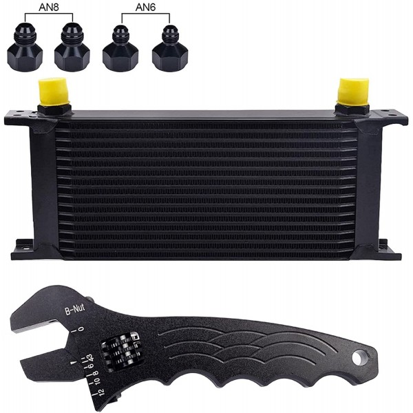 16 Row AN10-10AN Stacked Plate Oil Cooler 6AN 8AN Adapter Universal Engine Transmission Bundle with AN 3-12 Wrench Spanner