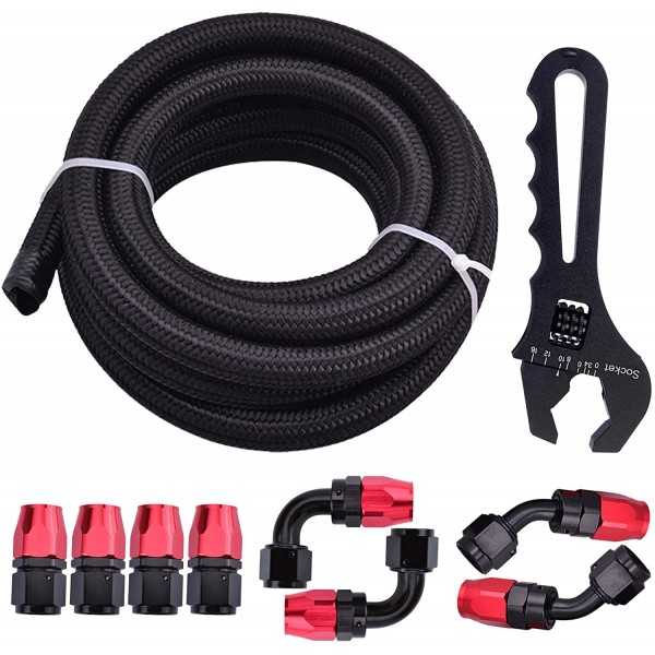 10FT 10AN 5/8'' Nylon Braided CPE Fuel Line Fitting Kit Bundle with AN Hose Fitting Adjustable Wrench 3AN-16AN